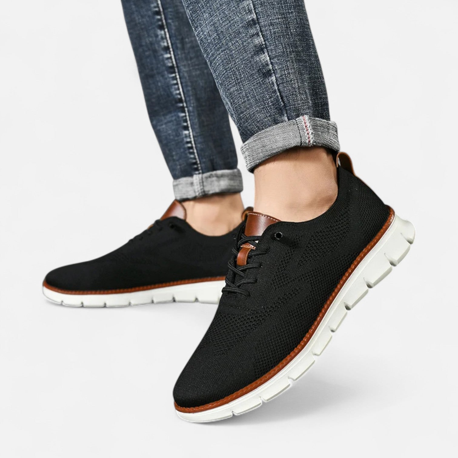 Men’s Knit Sneakers with Lace-Up Closure – Breathable Fabric