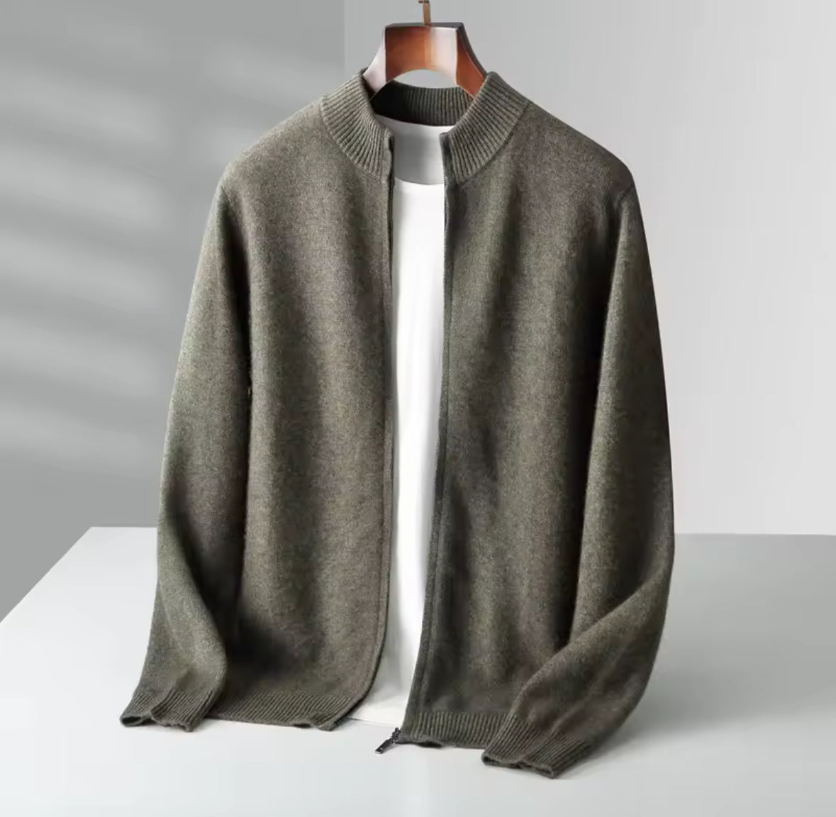 Men’s Wool and Cashmere Blend Cardigan with Zipper