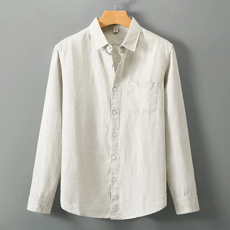 Men’s 100% Linen Shirt – Classic Collar – Long Sleeve