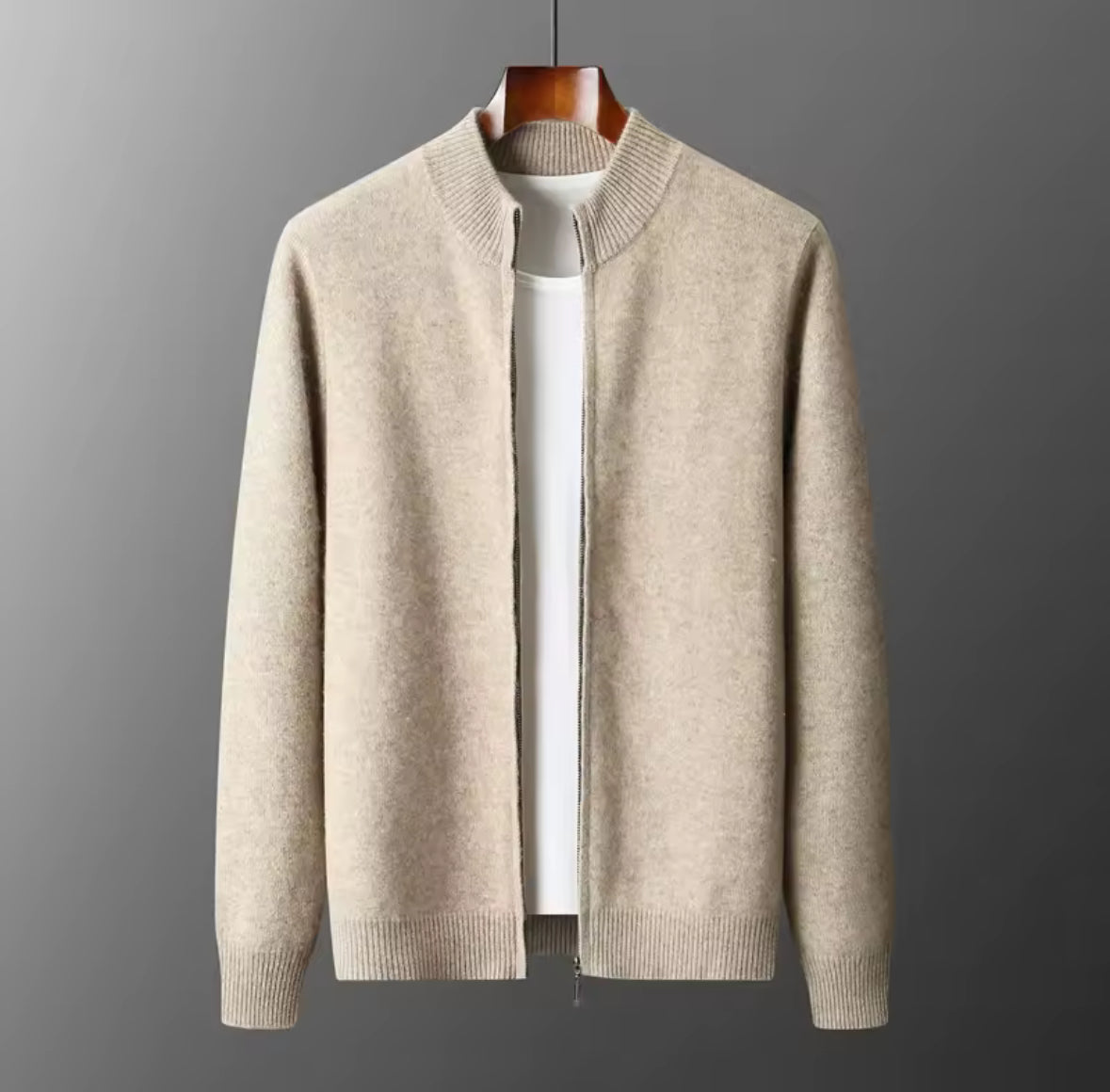 Men’s Wool and Cashmere Blend Cardigan with Zipper
