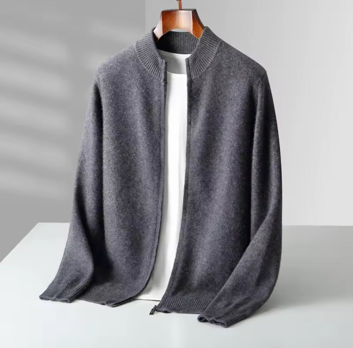 Men’s Wool and Cashmere Blend Cardigan with Zipper