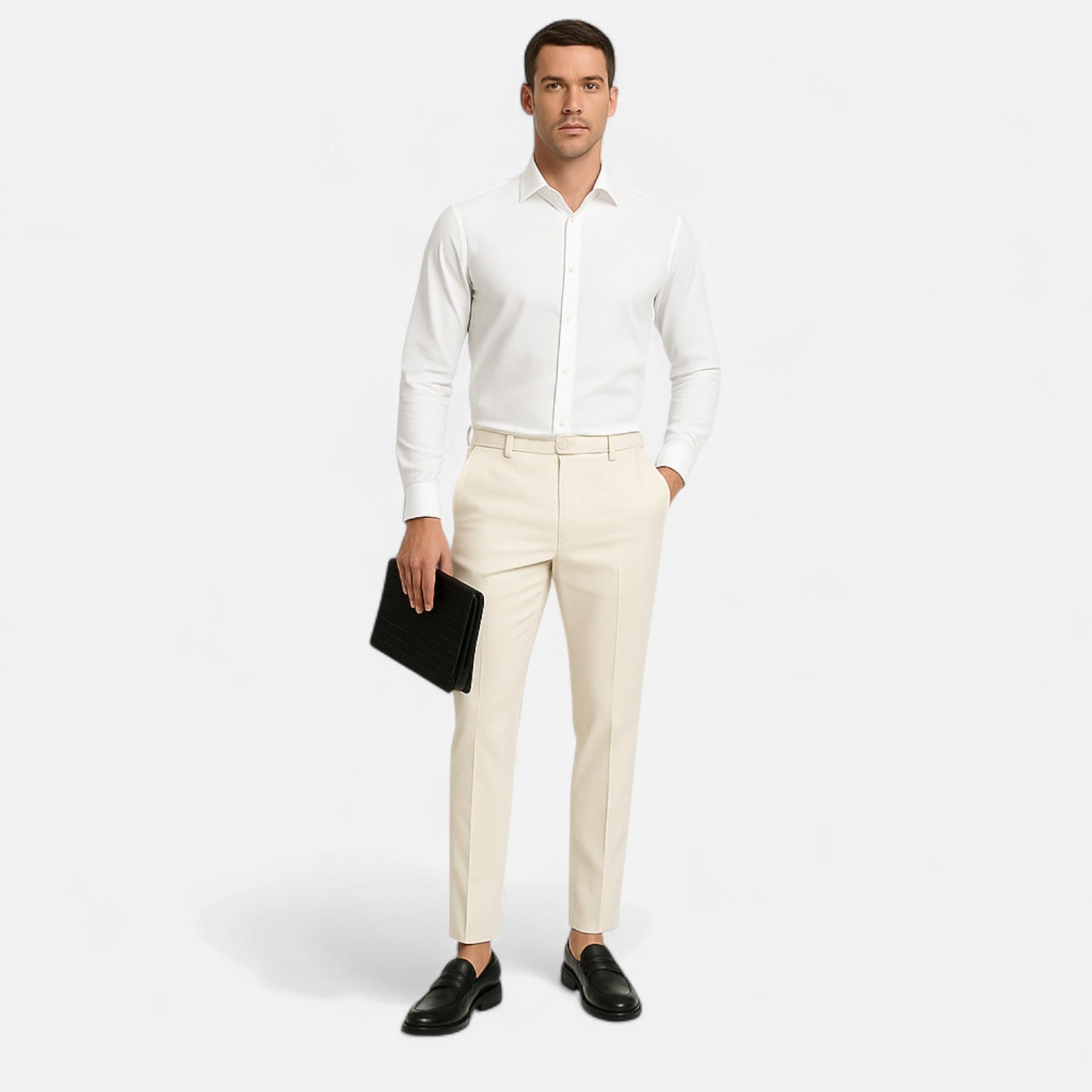 Men’s Cotton-Polyester Blend Trousers with Stretch – Regular Fit