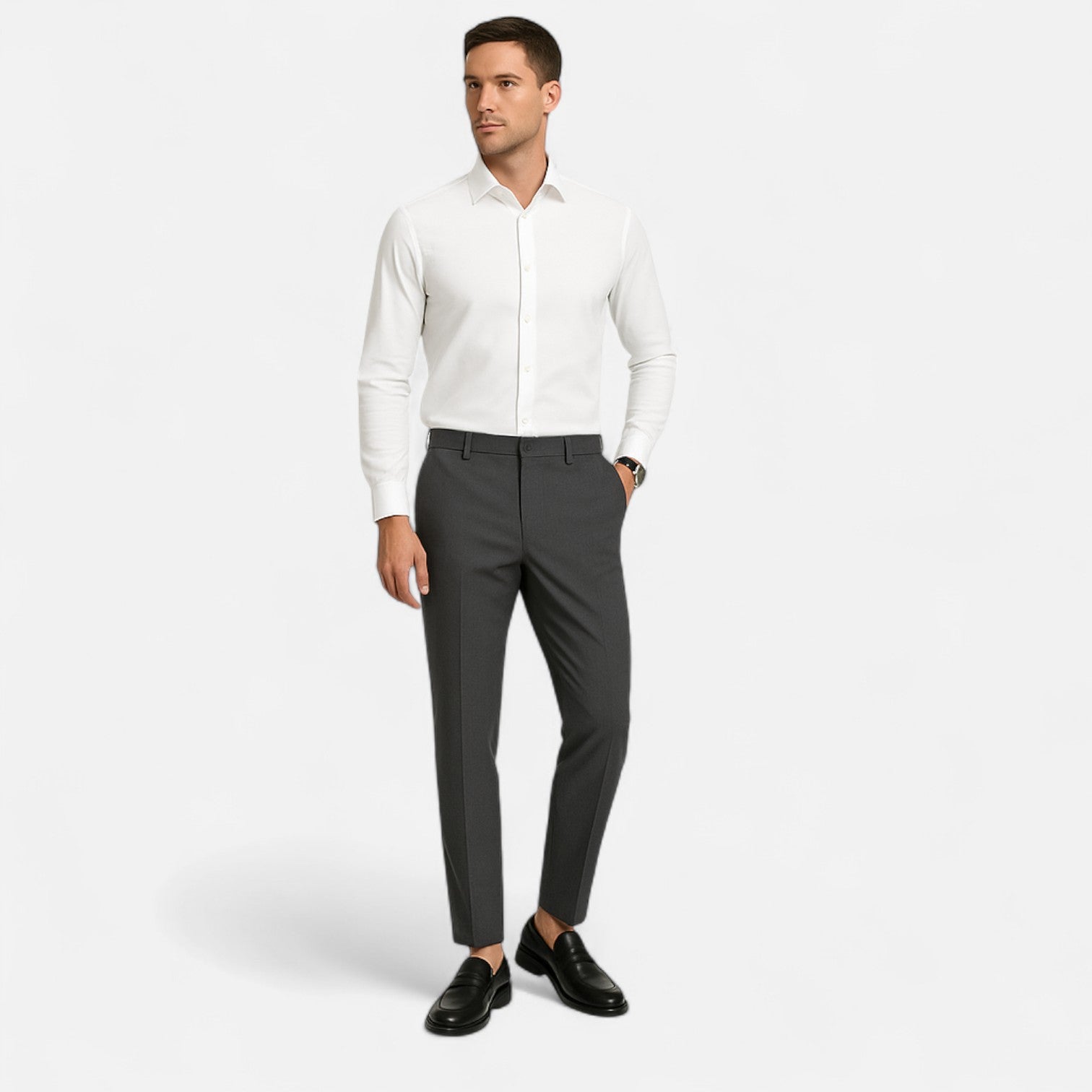 Men’s Cotton-Polyester Blend Trousers with Stretch – Regular Fit