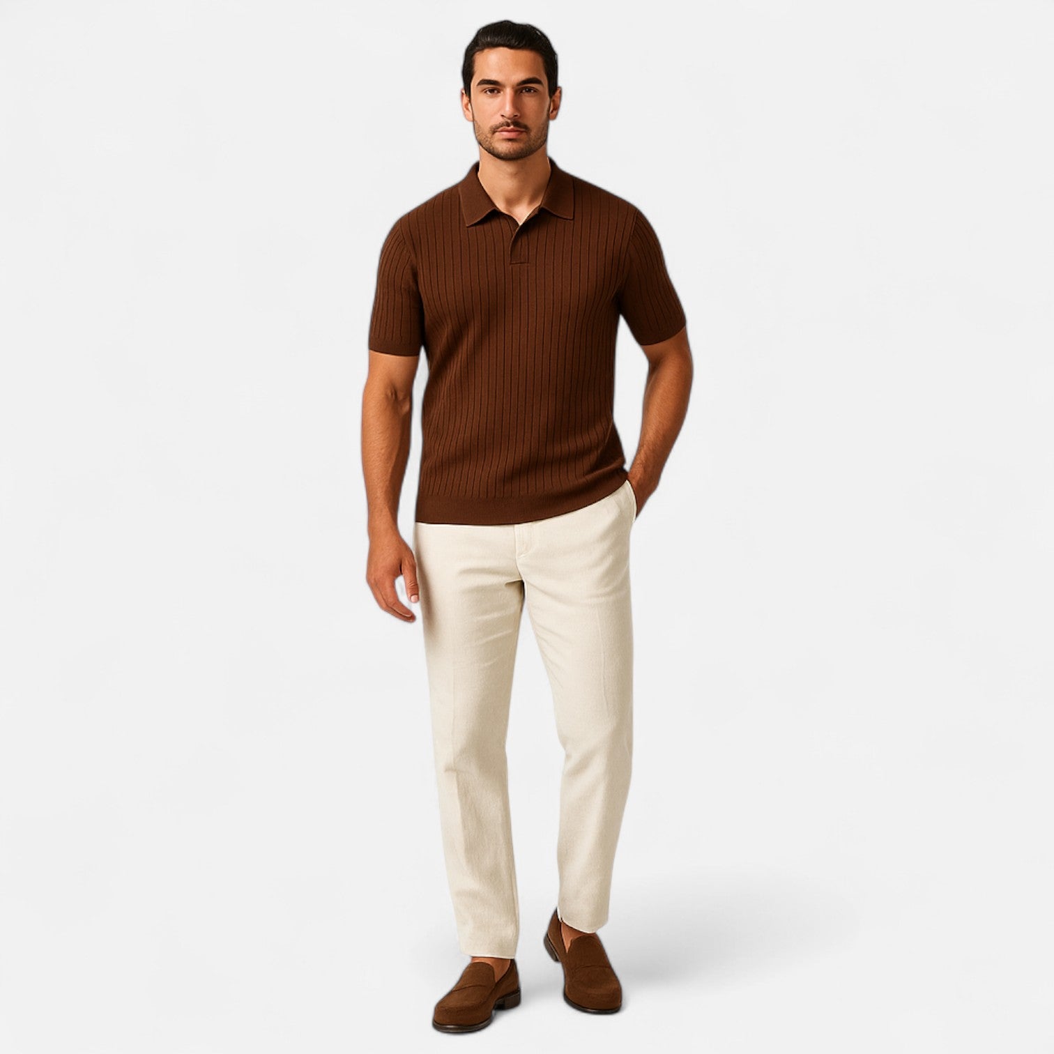 Men’s Knitted Polo Shirt in Ribbed Structure