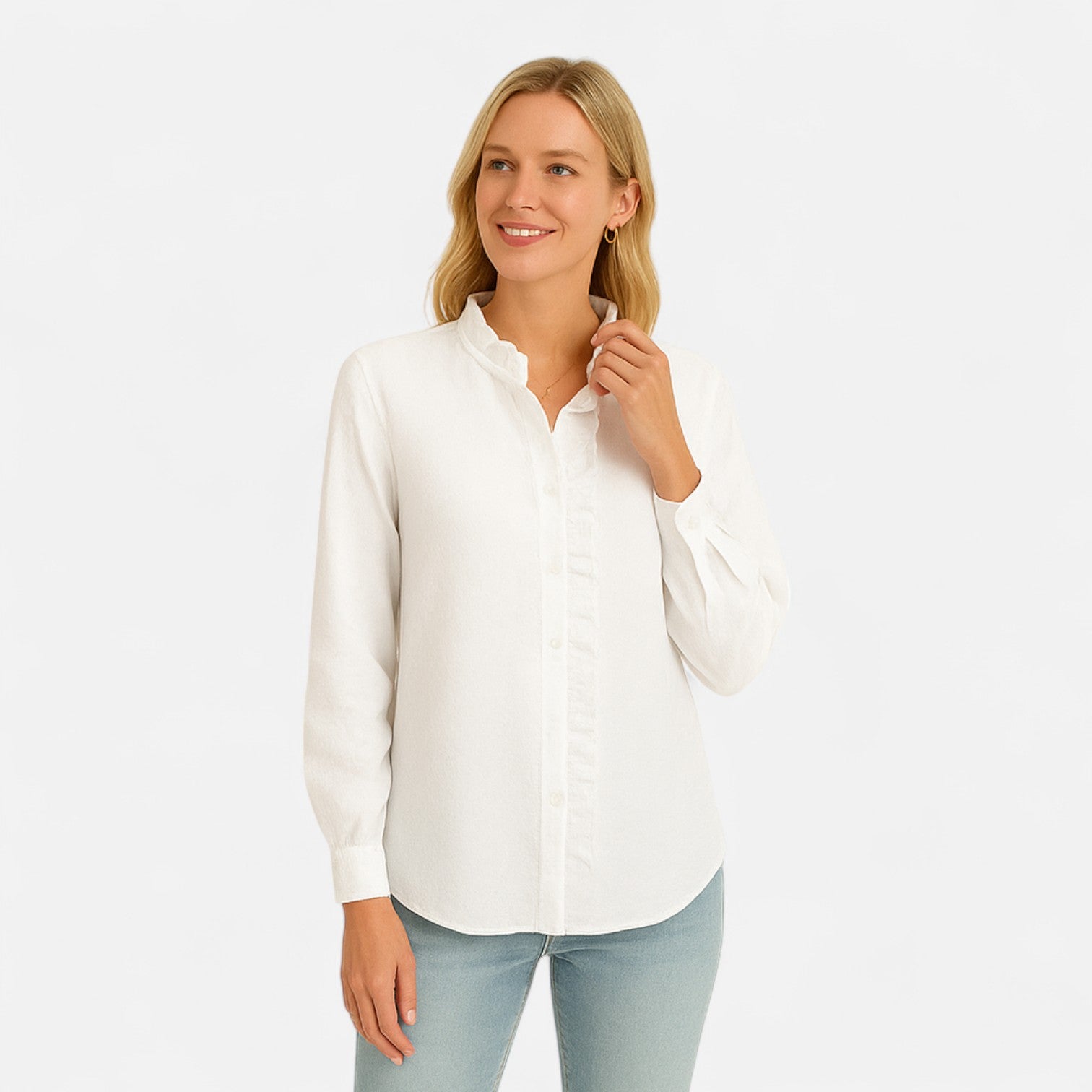 Women’s Blouse in Silk-Like Fabric with Long Sleeves