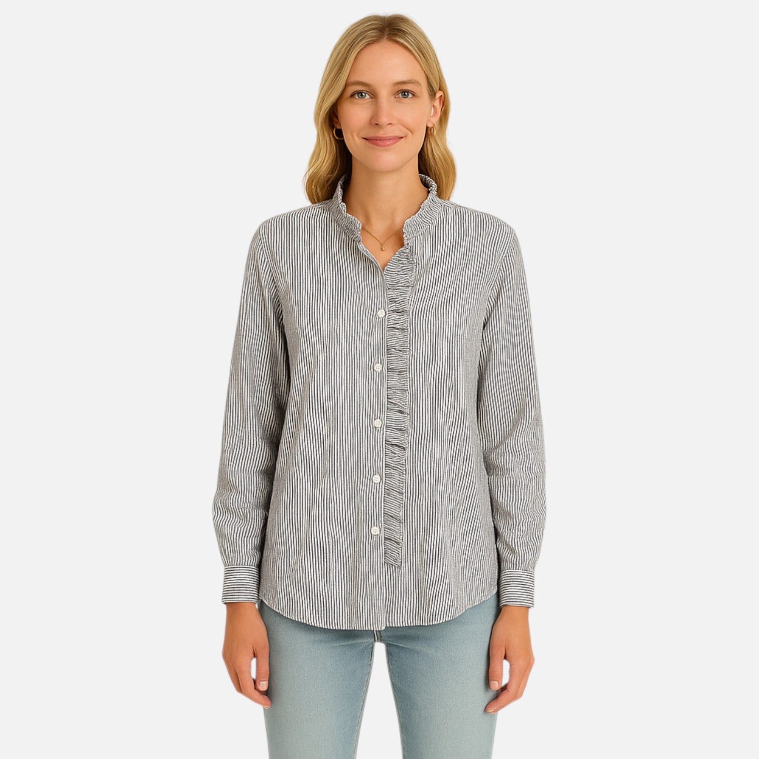 Women’s Blouse in Silk-Like Fabric with Long Sleeves