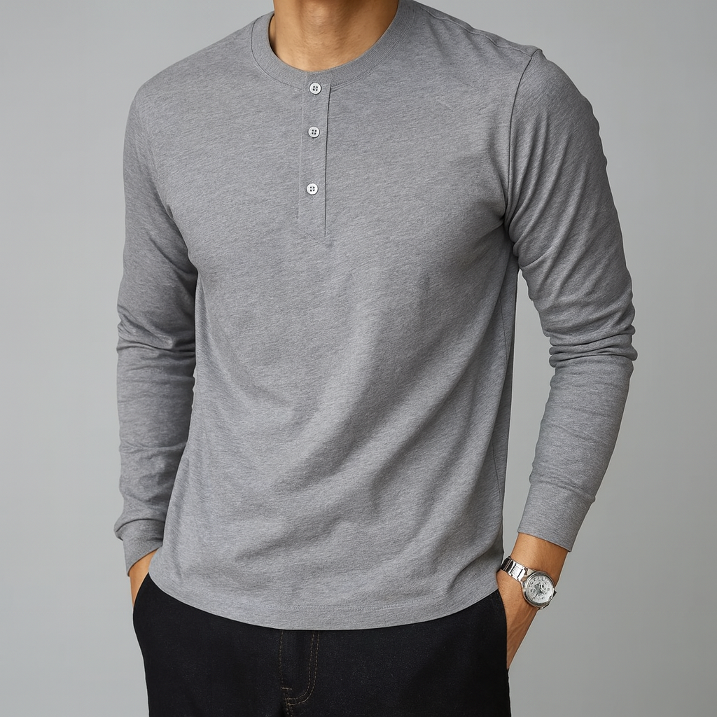 Men’s Long-Sleeve Cotton Shirt with Button Closure