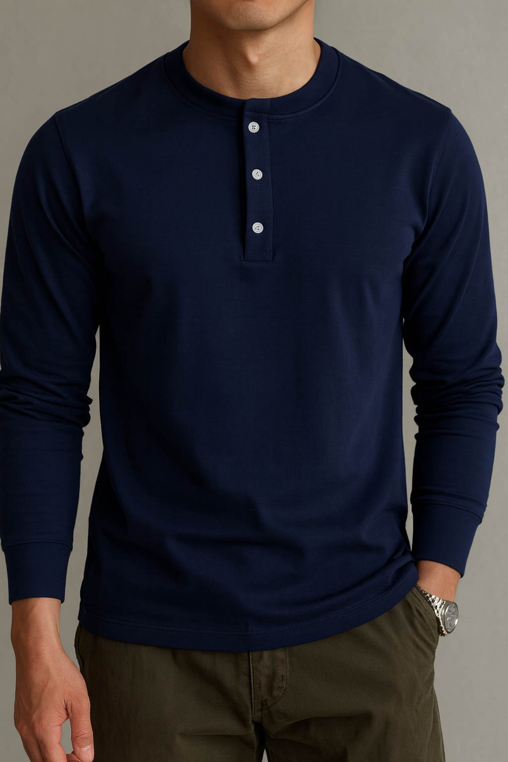 Men’s Long-Sleeve Cotton Shirt with Button Closure