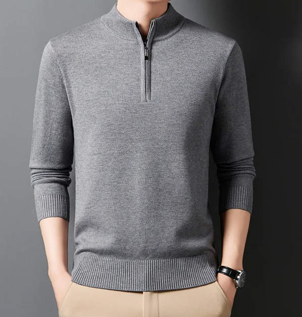 Men’s Half-Zip Wool Blend Sweater with Stand Collar
