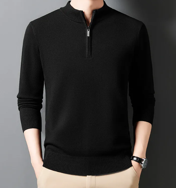 Men’s Half-Zip Wool Blend Sweater with Stand Collar