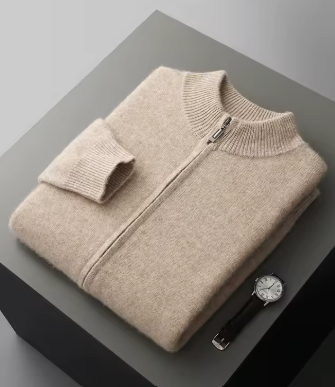 Men’s Wool and Cashmere Blend Cardigan with Zipper