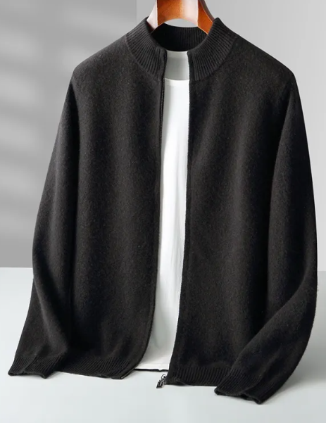 Men’s Wool and Cashmere Blend Cardigan with Zipper
