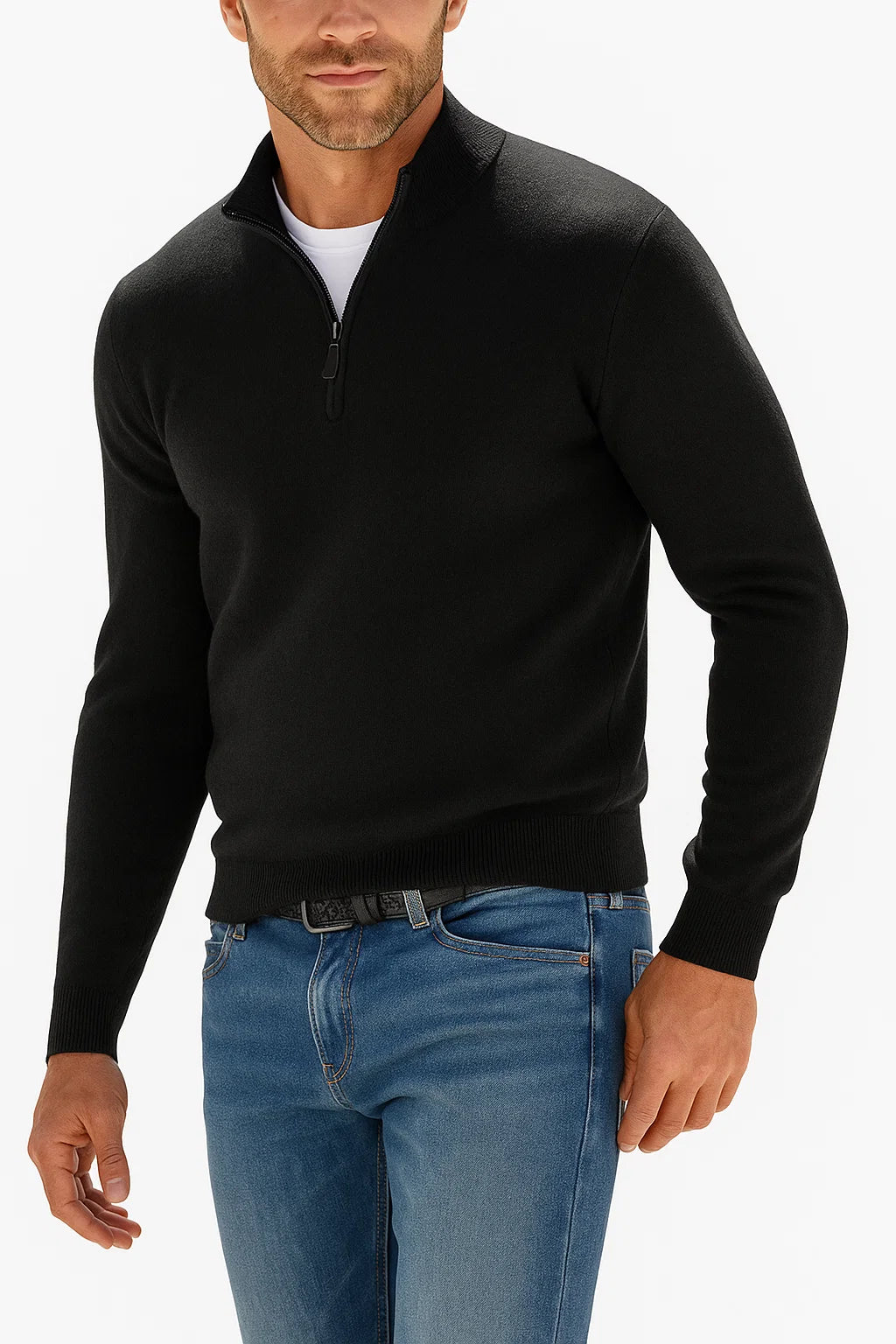 Men’s Cashmere Blend Half-Zip Sweater with V-Neck