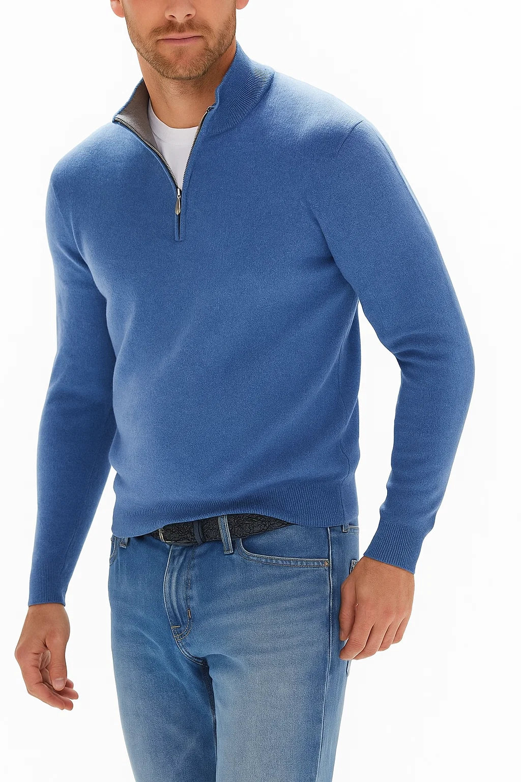 Men’s Cashmere Blend Half-Zip Sweater with V-Neck