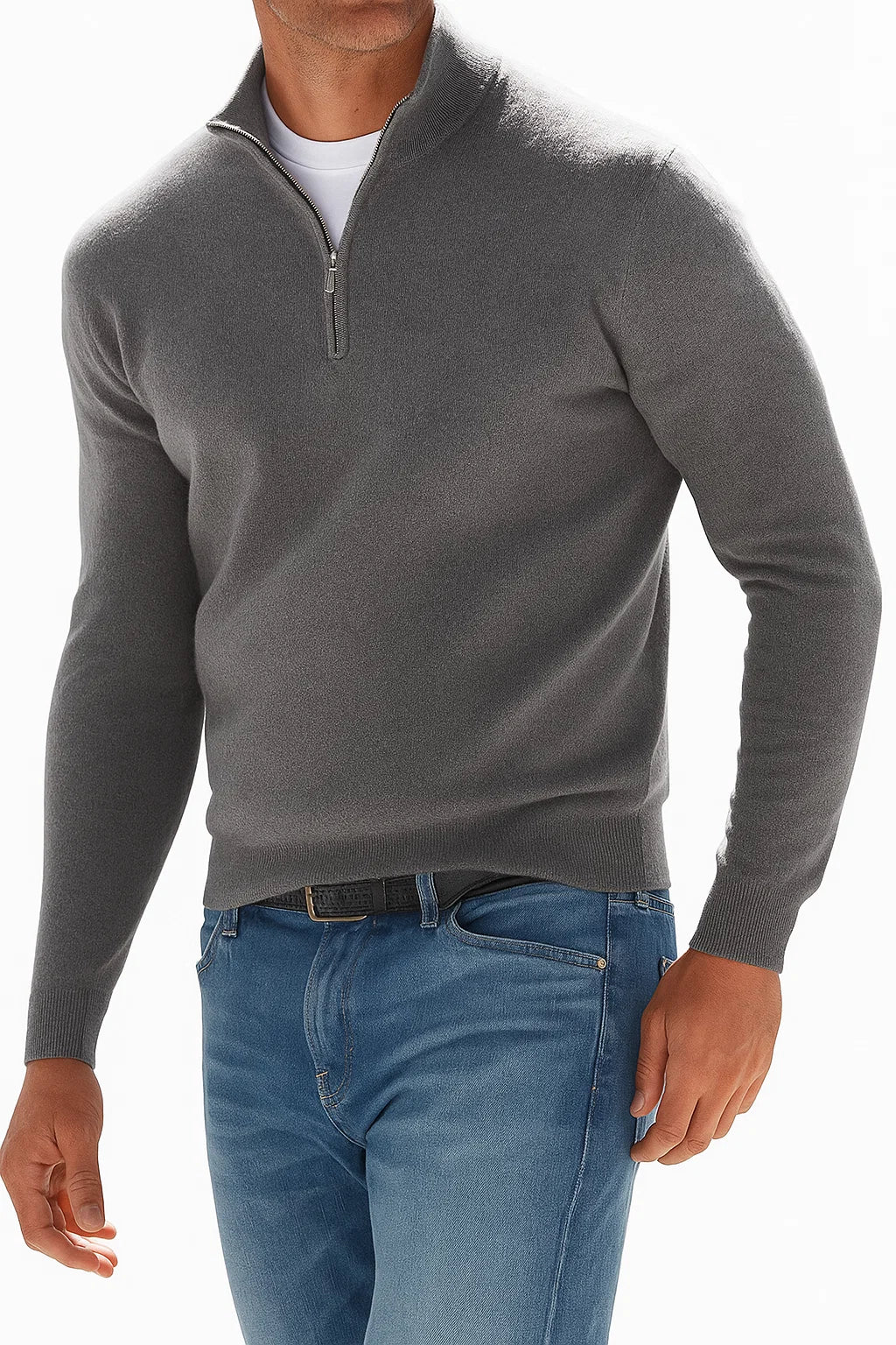 Men’s Cashmere Blend Half-Zip Sweater with V-Neck