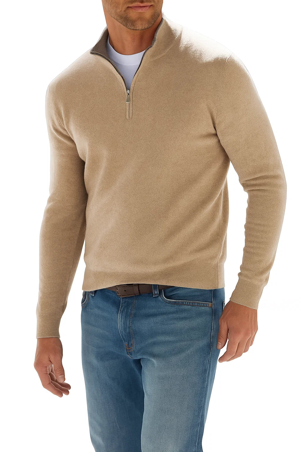 Men’s Cashmere Blend Half-Zip Sweater with V-Neck