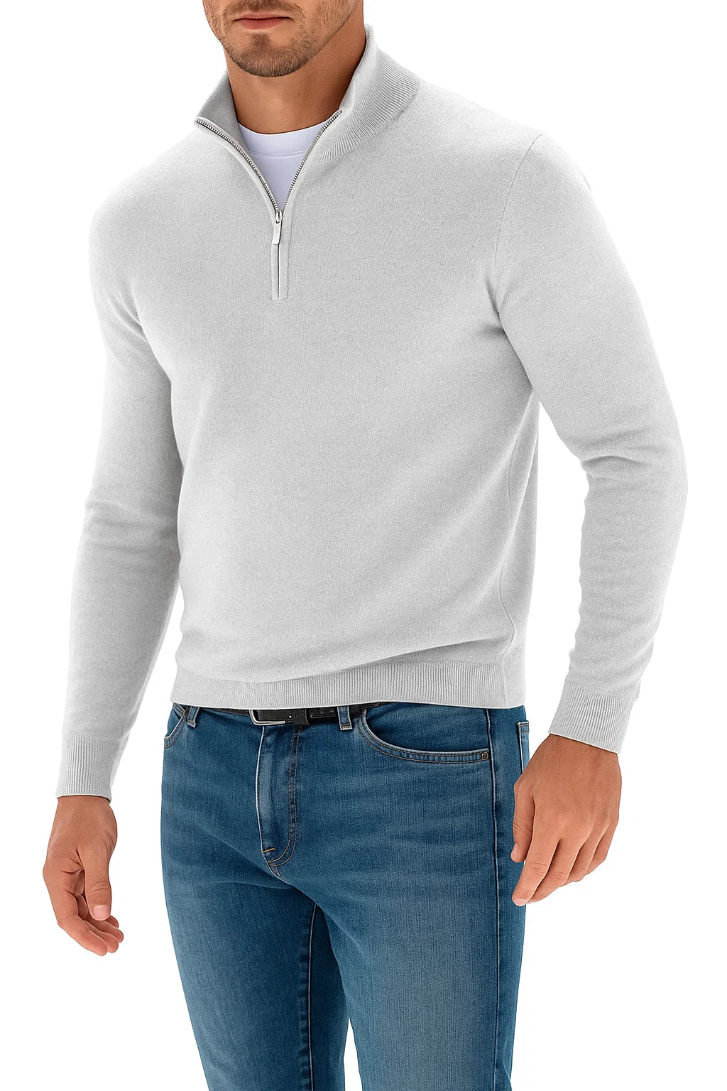 Men’s Cashmere Blend Half-Zip Sweater with V-Neck