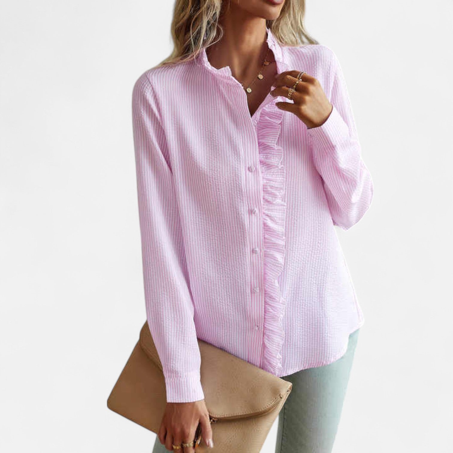 Women’s Blouse in Silk-Like Fabric with Long Sleeves