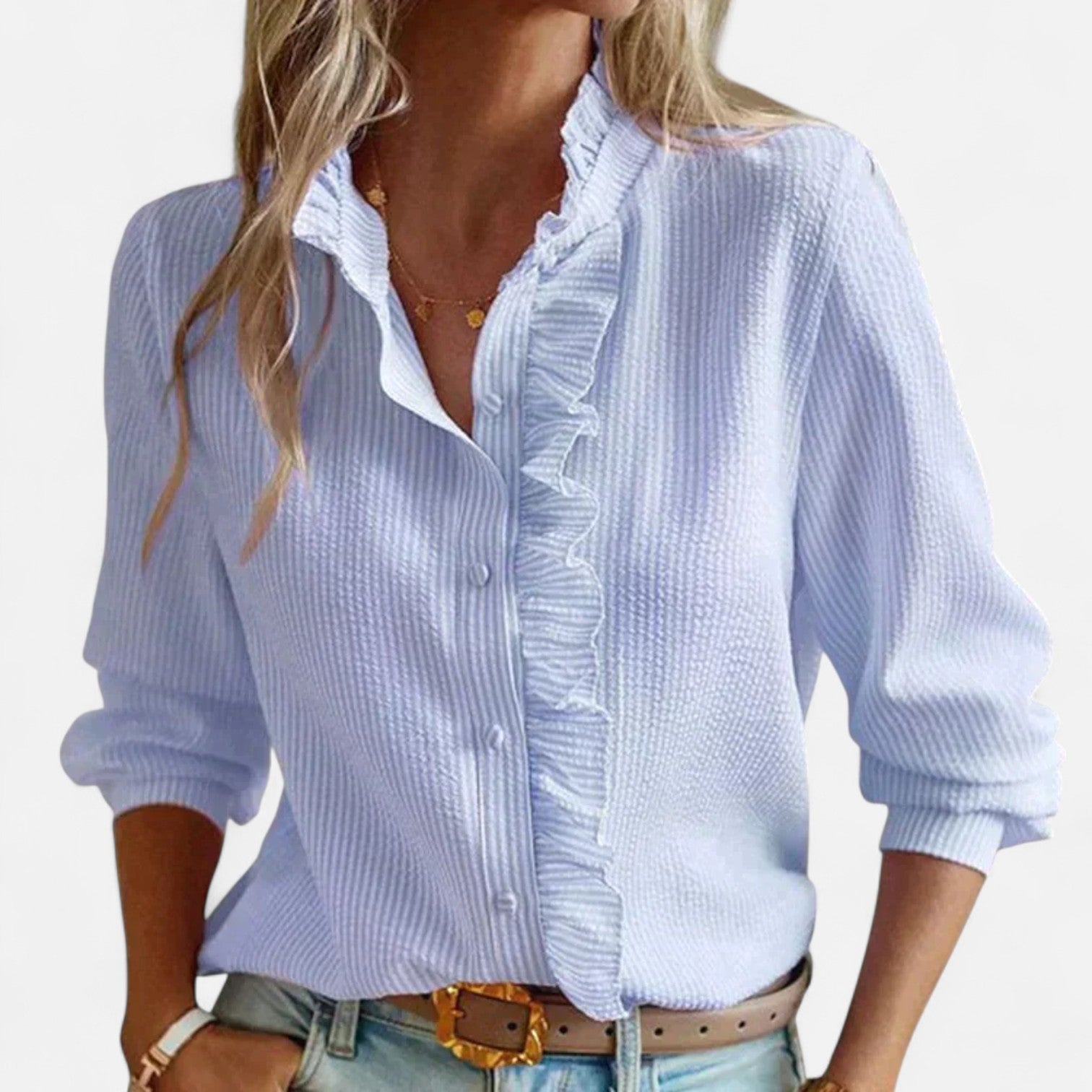 Women’s Blouse in Silk-Like Fabric with Long Sleeves