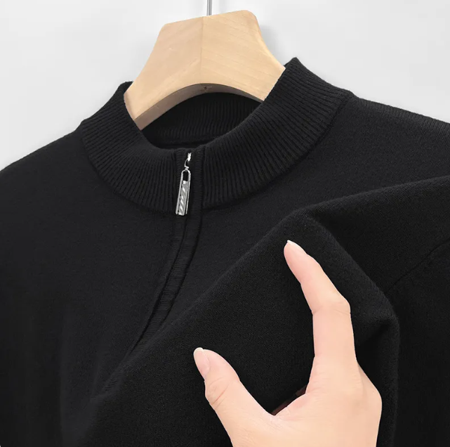 Men’s Half-Zip Wool Blend Sweater with Stand Collar