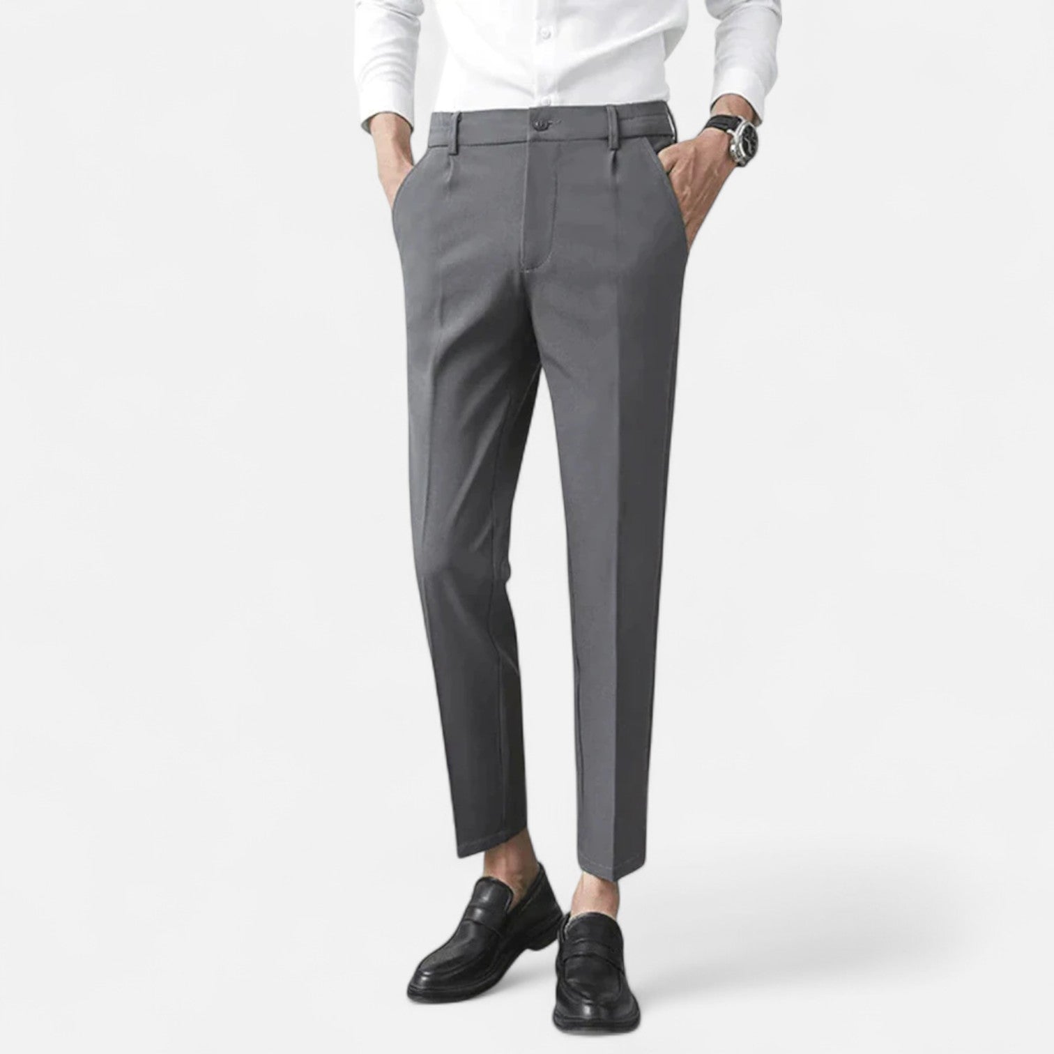 Men’s Cotton-Polyester Blend Trousers with Stretch – Regular Fit
