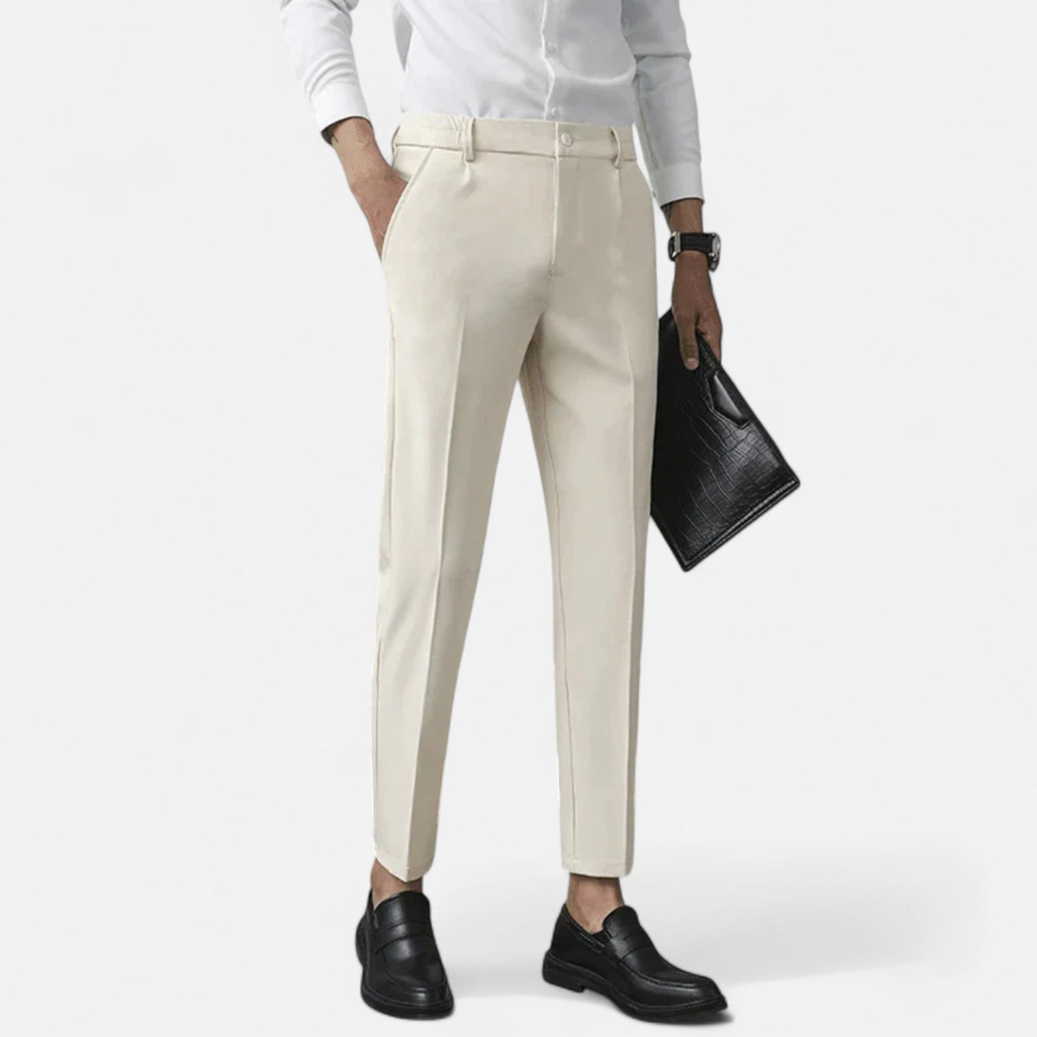 Men’s Cotton-Polyester Blend Trousers with Stretch – Regular Fit